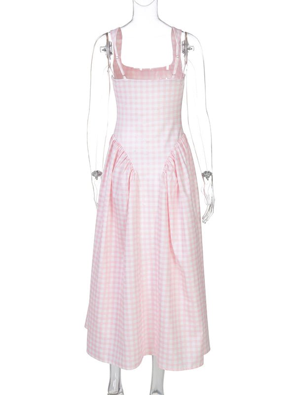 Plaid Tank A-line Elegant Maternity Baby Shower Maxi Dress for Maternity