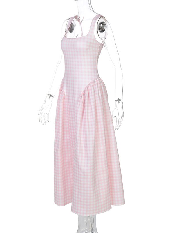 Plaid Tank A-line Elegant Maternity Baby Shower Maxi Dress for Maternity