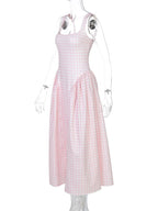 Plaid Tank A-line Elegant Maternity Baby Shower Maxi Dress for Maternity