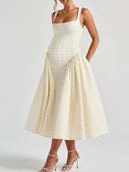 Plaid Tank A-line Elegant Maternity Baby Shower Maxi Dress for Maternity