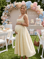 Plaid Tank A-line Elegant Maternity Baby Shower Maxi Dress for Maternity