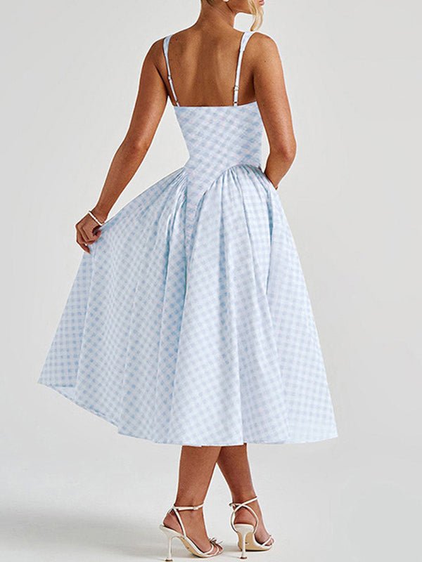 Plaid Tank A-line Elegant Maternity Baby Shower Maxi Dress for Maternity