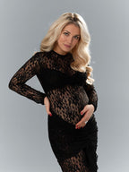 Black Lace Twist Draped Sheer Mermaid Photoshoot Maternity Maxi Dress for Maternity