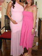 One Shoulder Mesh Ruched Mermaid Evening Gown Maternity Maxi Dress for Maternity