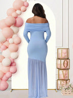 Off Shoulder Mesh Ruched Side Slit Maternity Maxi Dress for Maternity
