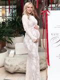 White Lace Ruffle Mermaid Elegant Maternity Maxi Dress for Maternity