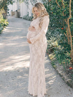 White Lace Ruffle Mermaid Elegant Maternity Maxi Dress for Maternity