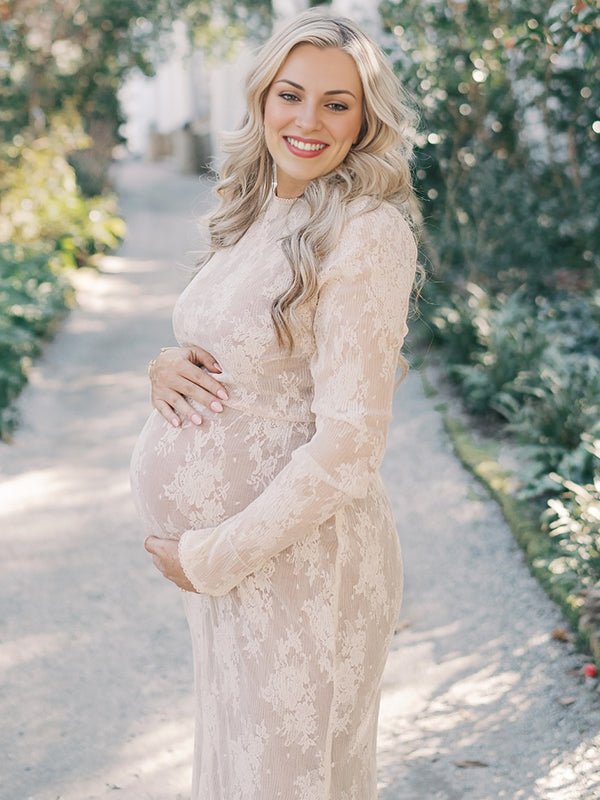 White Lace Ruffle Mermaid Elegant Maternity Maxi Dress for Maternity