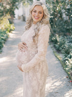 White Lace Ruffle Mermaid Elegant Maternity Maxi Dress for Maternity