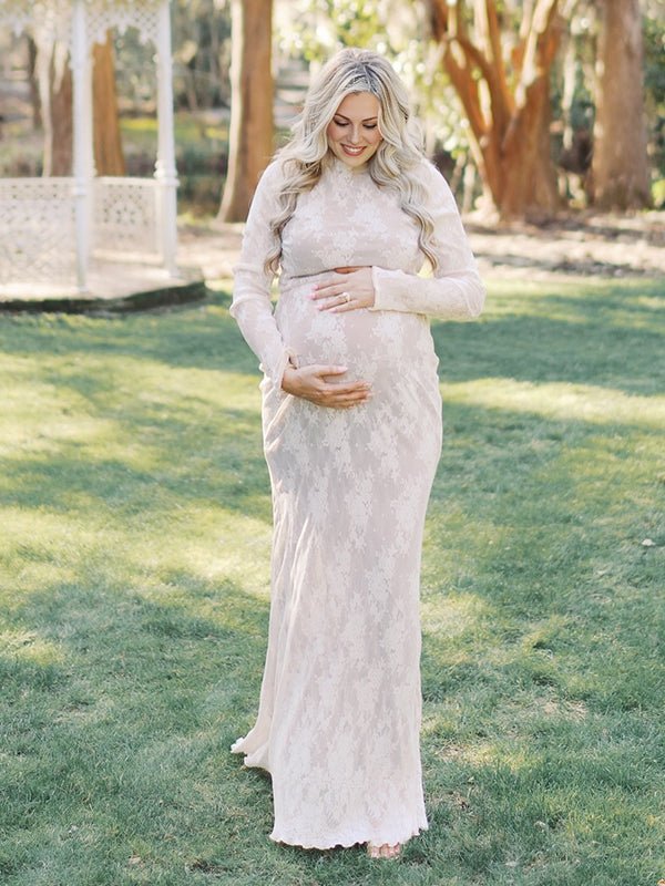 White Lace Ruffle Mermaid Elegant Maternity Maxi Dress for Maternity