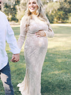 White Lace Ruffle Mermaid Elegant Maternity Maxi Dress for Maternity