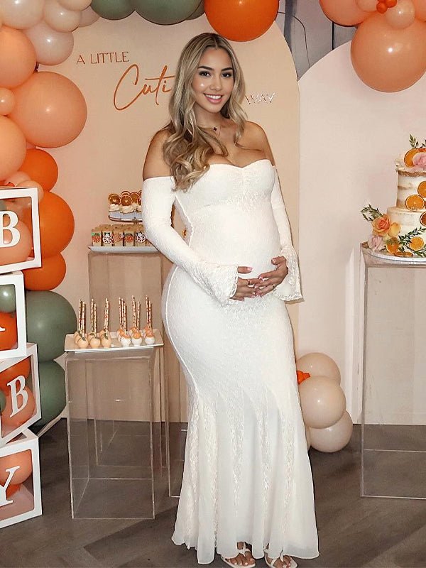 Lace Off Shoulder Mermaid Baby Shower Maternity Maxi Dress for Maternity