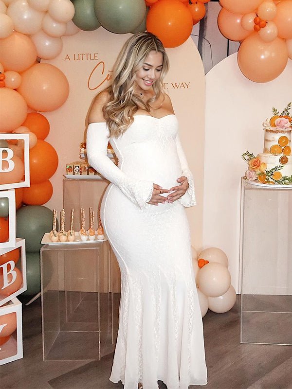 Lace Off Shoulder Mermaid Baby Shower Maternity Maxi Dress for Maternity