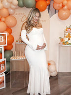 Lace Off Shoulder Mermaid Baby Shower Maternity Maxi Dress for Maternity