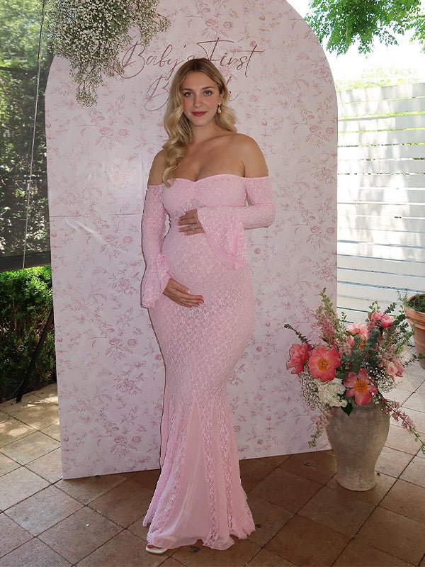 Lace Off Shoulder Mermaid Baby Shower Maternity Maxi Dress for Maternity