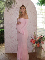 Lace Off Shoulder Mermaid Baby Shower Maternity Maxi Dress for Maternity