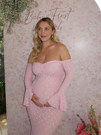 Lace Off Shoulder Mermaid Baby Shower Maternity Maxi Dress for Maternity