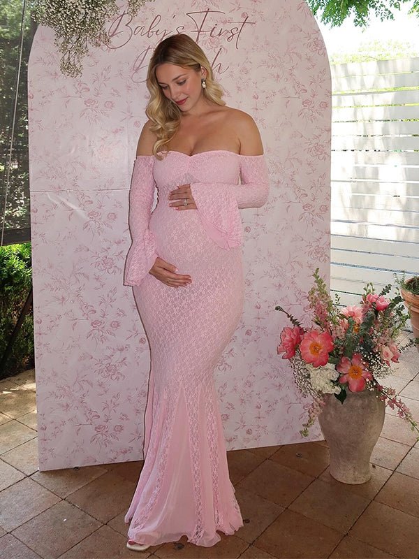 Lace Off Shoulder Mermaid Baby Shower Maternity Maxi Dress for Maternity