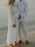 White Ruffle Big Swing Ruched Boho Maternity Maxi Dress for Maternity
