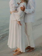 White Ruffle Big Swing Ruched Boho Maternity Maxi Dress for Maternity