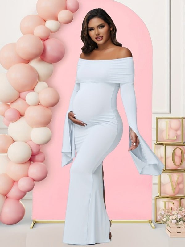 Off Shoulder Flutter Sleeve Maternity Baby Shower Maxi Dress for Maternity