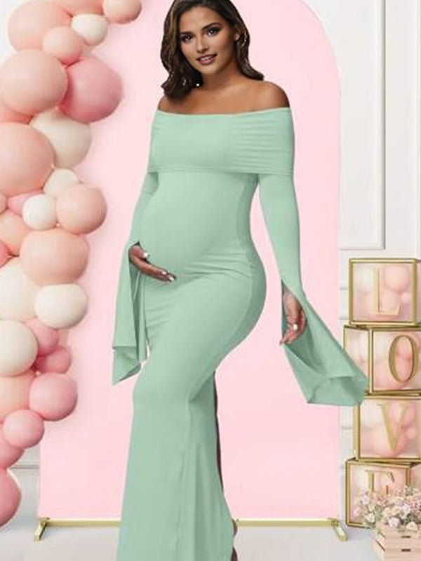 Off Shoulder Flutter Sleeve Maternity Baby Shower Maxi Dress for Maternity