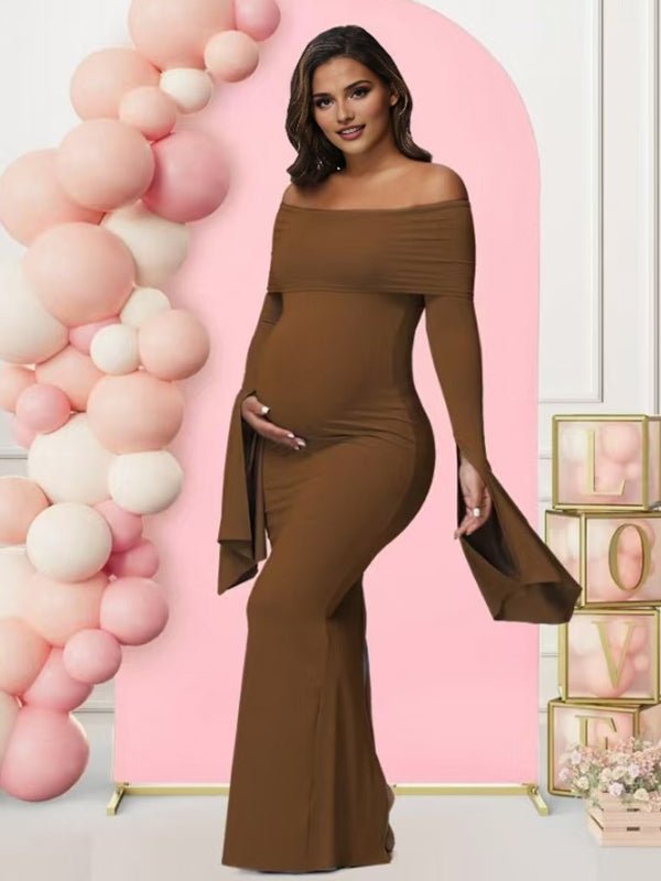 Off Shoulder Flutter Sleeve Maternity Baby Shower Maxi Dress for Maternity