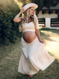 Lvory 2 Pieces Smocked Flowy Photoshoot Western Maternity Maxi Dress for Maternity
