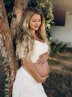 Lvory 2 Pieces Smocked Flowy Photoshoot Western Maternity Maxi Dress for Maternity