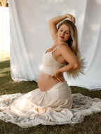Lvory 2 Pieces Smocked Flowy Photoshoot Western Maternity Maxi Dress for Maternity