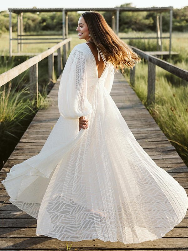 Cream White Ruched Backless Big Swing Lantern Sleeve Boho Maternity Maxi Dress for Maternity