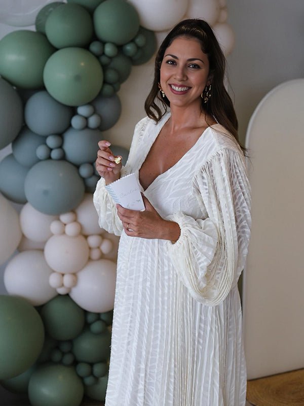 Cream White Ruched Backless Big Swing Maternity Maxi Dress for Maternity