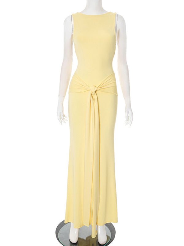 Ruched Wrap Knot Backless Maternity Maxi Dress for Maternity