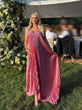 Rose Carmine Pleated Bandeau Baby Shower Maternity Maxi Dress for Maternity