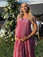 Rose Carmine Pleated Bandeau Baby Shower Maternity Maxi Dress for Maternity