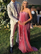 Rose Carmine Pleated Bandeau Baby Shower Maternity Maxi Dress for Maternity