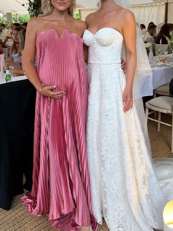 Rose Carmine Pleated Bandeau Baby Shower Maternity Maxi Dress for Maternity