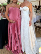 Rose Carmine Pleated Bandeau Baby Shower Maternity Maxi Dress for Maternity