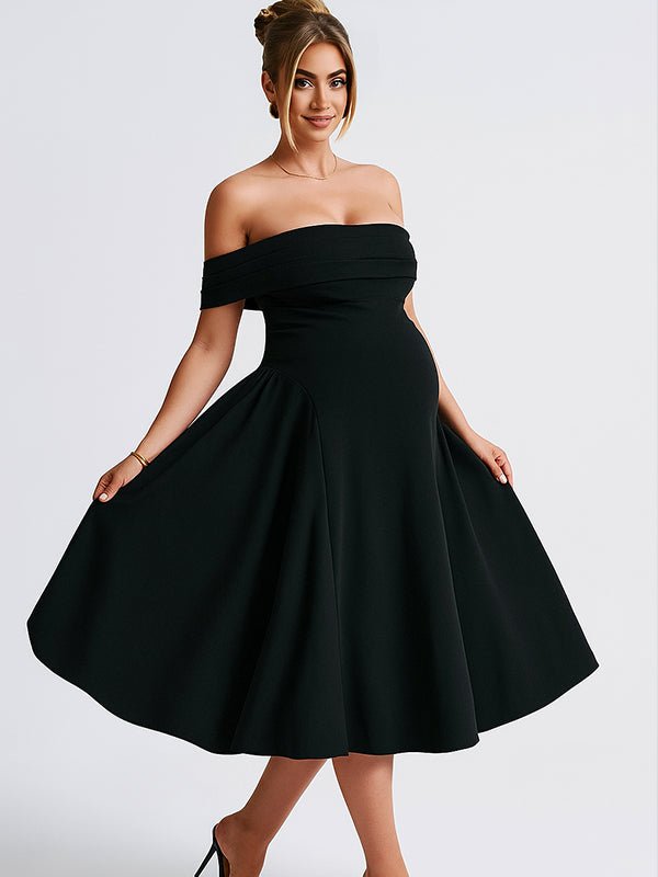 Off Shoulder Dropped Waist Voluminous Panels A-line Maternity Maxi Dress for Maternity
