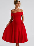 Off Shoulder Dropped Waist Voluminous Panels A-line Maternity Maxi Dress for Maternity