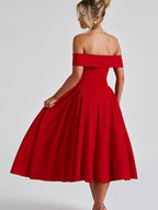 Off Shoulder Dropped Waist Voluminous Panels A-line Maternity Maxi Dress for Maternity