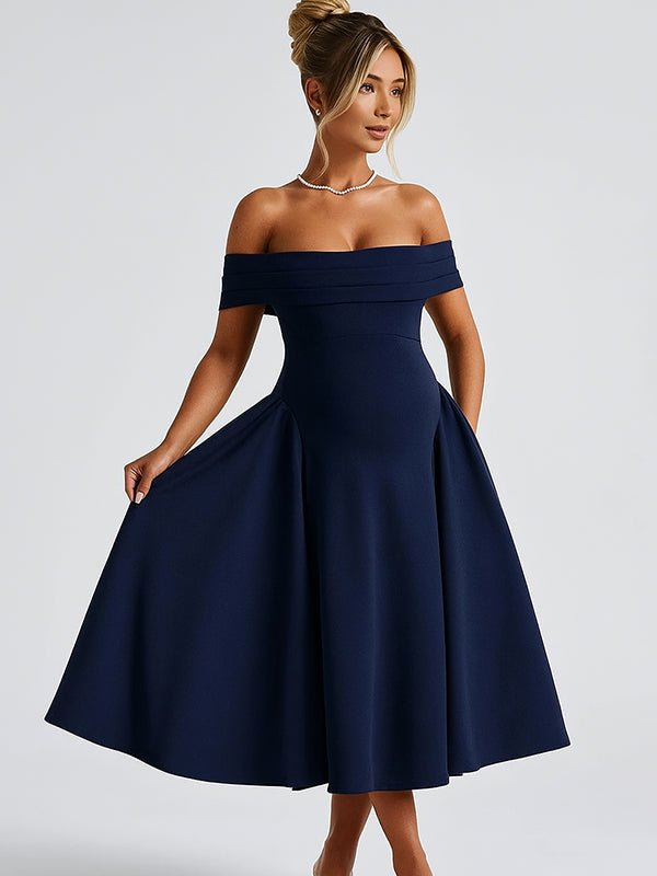 Off Shoulder Dropped Waist Voluminous Panels A-line Maternity Maxi Dress for Maternity