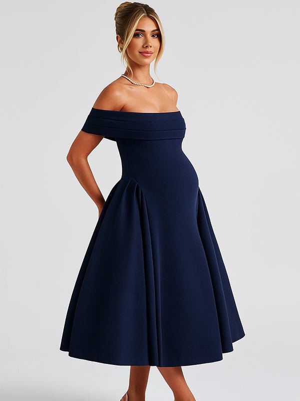 Off Shoulder Dropped Waist Voluminous Panels A-line Maternity Maxi Dress for Maternity