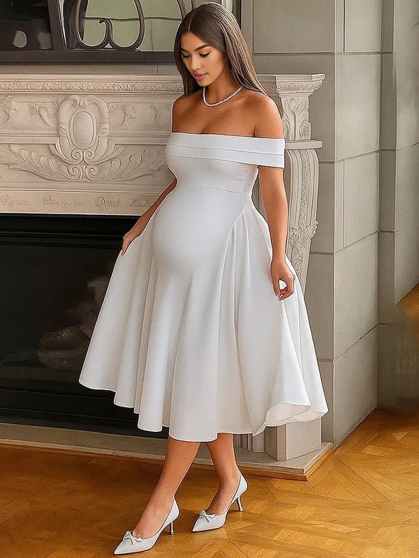 Off Shoulder Dropped Waist Voluminous Panels A-line Maternity Maxi Dress for Maternity