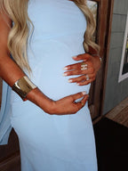 Blue Mesh Ruched Bandeau Scarf Strapless Bodycon Maternity Maxi Dress for Maternity