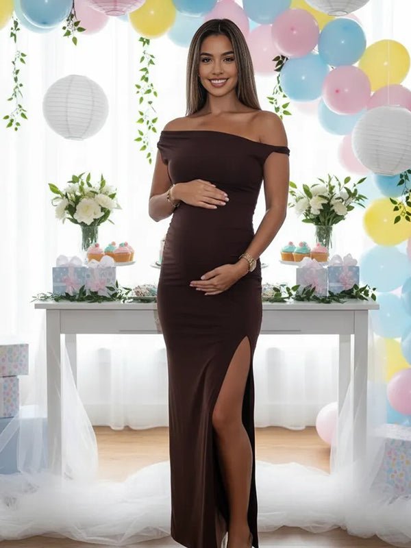 One Shoulder Ruched Side Slit Bodycon Maternity Maxi Dress for Maternity