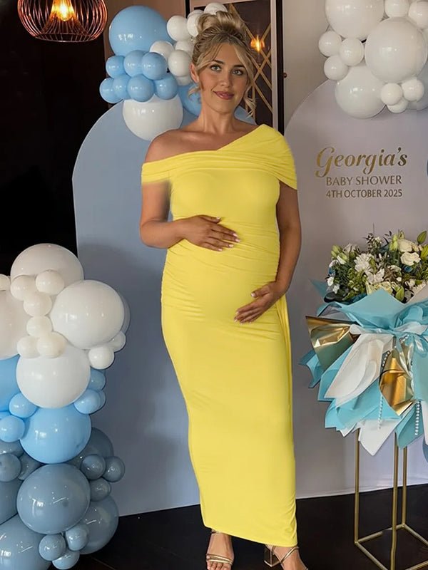 Off Shoulder Ruched Draped Bodycon Maternity Maxi Dress for Maternity