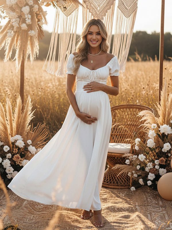 Ruffle Ruched Lace-up Big Swing Boho Western Maternity Maxi Dress for Maternity