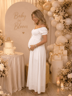 White Ruffle Ruched Lace-up Summer Beach Photoshoot Maternity Baby Shower Maxi Dress for Maternity