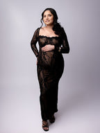 Lace Ruffle Back Slit Square Neck Bodycon Maternity Maxi Dress for Maternity